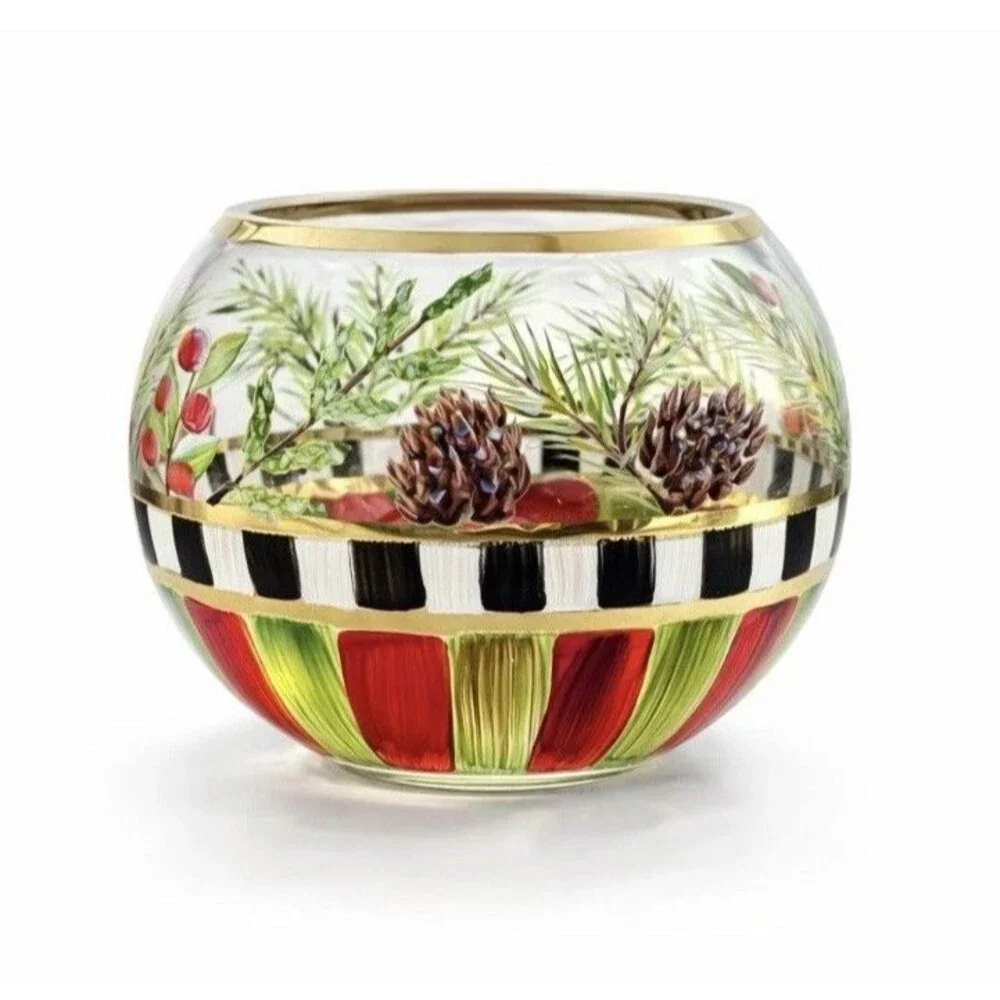 MacKenzie Childs Heirloom Globe Vase / Votive Holder Christmas Courtly Check 4